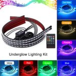 Car LED Multicolor Undercar Glow Waterproof Lights 4PCS Underglow Atmosphere Decoration Bar Lights Kit Strip Musical Sync Light Tube Underbody Sound Actived Wireless Remote Control(60-90cm)