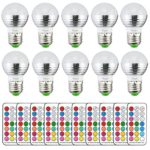 Rayh E26 Colored Light Bulbs 3W Color Changing Light Bulbs with Remote Control for Home Decoration/Bar/Party/KTV Mood Ambiance Lighting (Pack of 10)