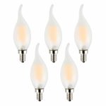 OPALRAY Low Voltage DC 12V 2W LED Candelabra Bulb, Dimmable with 12V and 0-10V DC Dimmer, 2700K Warm White Light, E12 Small Base, 25W Incandescent Replacement, Solar System 12V Battery Power, 5-Pack