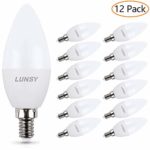 LUNSY Chandelier Light Bulbs 60 Watt Equivalent, 500 Lumens, Soft White 2700K E12 LED Candelabra Bulb, Decorative Candle Light Bulbs E12 Base, Non-Dimmable, 12 Pack