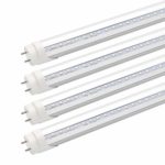 2FT LED Tube Lights, 24″ 8W(25W Fluorescent Bulb Replacement) LED Tube Light Fixture, Two Pin G13 Base, 6000K, Works Without Ballast, Dual-Ended Powered, Clear Cover, Pack of 4