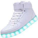 Odema Women Men High Top USB Charging LED Sport Shoes Flashing Sneakers, White, 6.5 B(M) US