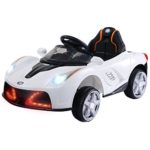 Costzon Kids Ride On Car, 12V Battery Powered Vehicle, Parental RC Remote Control & Manual Modes w/LED Lights, Horn, Music, MP3, Open Doors, High/Low Speed, White