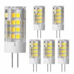 G4 LED Bulb 12V AC/DC, Bi-pin G4 Base 5Watt T3 Led Bulb Lighting Equivalent 40W Halogen Bulbs, Daylight White 6000K Light Bulbs for Landscape, Ceiling, Chandelier, Wall Sconce, Not-Dimmable (6-Pack)