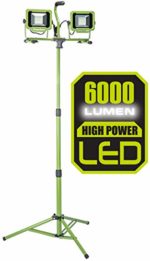 PowerSmith PWL2060TS 6,000 Lumen LED Dual Head Work Light with Adjustable Metal Telescoping Tripod, Green