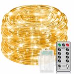 MINGER 33Ft Warm White Rope Lights with Remote Control, Dimmable Fairy Lights Waterproof 8 Mode/Timer Copper Wire String Lights for Christmas, Holiday, Party, Decoration, Battery Powered