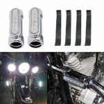 HEQIANG One Pair Silver Chrome Motorcycle Highway Bar Switchback Driving Lights DRL Turn Signal White Amber LED For Crash Bars Harley Davidson Touring Vitory Bikes