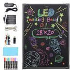 Hosim LED Message Writing Board, 28” x 20″ Illuminated Erasable Neon Effect Restaurant Menu Sign with 8 colors Markers, 7 Colors Flashing Mode DIY Message Chalkboard for Kitchen Wedding Promotions