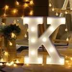 Vacally LED light，Alphabet Letter Lights LED Light Up White Plastic Letters Standing Hanging A -Z & Wedding Birthday Decorate (K)