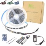 BIHRTC DC 12V LED Strip Lights SMD 5050 RGB 6.56Ft(2M) Waterproof IP65 Black PCB Board Lighting 60leds/m 44 Keys IR Remote Controller 2A UL Power Adapter for Xmas Party Bedroom Indoor Decoration