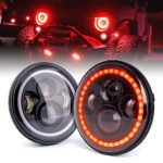 Xprite 7″ 80W CREE LED Headlights With Red Halo for Jeep Wrangler JK TJ LJ 1997-2018（DOT Approved）, CREE LED Chip, 9600 Lumens Hi/Lo Beam with Halo Ring Angel Eyes