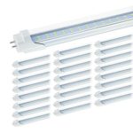JESLED 4FT LED Tube Light, T8/T10/T12 24W Dual-Row LED Fluorescent Bulbs (65W Equivalent), 5000K Daylight 3000 Lumens, Clear Cover, Ballast Removal (25-Pack)