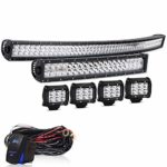 AUSI DOT 52Inch 300W Curved Led Light Bar + 20Inch Curved Led Light Bar + 4PC 4″ Led Cube Pods + Rocker Switch Wiring Harness Kits For Offroad Truck Jeep Wrangler Chevy Dodge Toyota