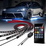 GOODRUN 4PCsCar LED Strip Light with 5050 LED Light Bulbs, ATV underglow lights kit, Soft Flexible LED Rock Lights w/Sound Active Function and Wireless Remote Control Waterproof Neon LED Strip Lights