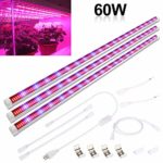 60W 4Ft Grow Light Tube, Derlights Upgraded 600pcs LEDs Full Spectrum Grow Light Bar+ Switch Cable + US Plug, Grow Light Strip for Indoor Office Plants Greenhouse and Hydroponic (3 Pack)