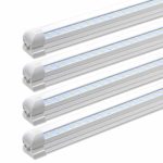 LED Shop Light Fixture, 8 Foot, 72W, 7200LM, 6000K Cool White, Flat Dual Row, Fluorescent Tube Light Replacement, T8 Intergrated Sigle Light Bulbs for Garage, Ceiling, Warehouse, Clear Cover, 4-Pack