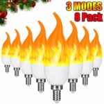 Severino – LED Flame Effect Light Bulbs – 3 Modes Flickering Flame Candelabra Light Bulbs,E12 Base Fire Bulbs for Christmas Home/Hotel/Bar Party Decoration (8 Pack)