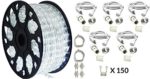 AQL AQLighting Dimmable Cool White LED Rope Light Deluxe Kit, 120 Volts, 150ft/Roll, Commercial Grade Indoor/Outdoor Rope Light, IP65 Waterproof