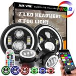 7″ RGB Halo LED Headlights + 4″ Fog Lights for Jeep Wrangler 1997-2018 JKU JK Rubicon TJ LJ