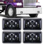 BICYACO (4 PCS) DOT Approved 60W 4×6 inch LED Headlights Rectangular Replacement H4651 H4652 H4656 H4666 H6545 for Peterbil Kenworth Freightinger Ford Probe Chevrolet Oldsmobile Cutlass -Black