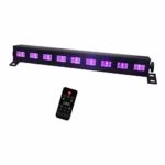 Exulight Black Lights, UV LED Bar, 9LEDs x 3W Ultraviolet Light with Dimmable for Glow Parties, Halloween and Christmas Party, Birthday, Wedding, Stage Lighting DMX Bulb (9leds blacklight with remote)