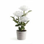 Waterproof Solar Rose Flower Light – Artificial Rose Pot Flower Bonsai LED Lamp Great for Garden Home Decor (White)