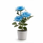 Waterproof Solar Rose Flower Light – Artificial Rose Pot Flower Bonsai LED Lamp Great for Garden Home Decor (Blue)
