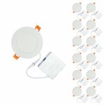 OSTWIN 6 inch IC Rated LED Recessed Low Profile Slim Round Panel Light with Junction Box, Dimmable, 15W (110 Watt Repl.) 5000K Daylight 900 Lm. No Can Needed (12 Pack) ETL & Energy Star Listed