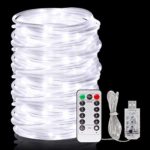 Onforu 66ft 200 LED Rope Lights, 8 Modes Dimmable String Lights, USB 5V Waterproof Fairy Lights, for Outdoor Garden Christmas Tree Wedding Decor, 6000K Daylight White