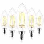 Ascher E12 Candelabra LED Light Bulbs 60 Watt Equivalent, 550 Lumens, Daylight White 5000K, Decorative Candle Base, Filament Clear Glass, Non-Dimmable, Pack of 5