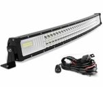 AUTOSAVER88 32″ LED Light Bar Triple Row Curved Flood Spot Combo Beam Led Bar 378W Off Road Driving Lights with Wiring Harness for Jeep Trucks Boats ATV Jeep