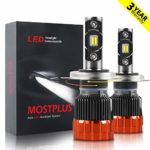 MOSTPLUS 9800 Lumens 98W-H4 9003 All-in-One-LED TX1860 Chip Really Focused Headlight Bulbs Super Mini Conversion Kit Xenon White Three Years Warranty