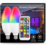 JandCase Candelabra Color Changing Light Bulb, RGBW Bulbs with Remote Control, 5W, 40W Equivalent, Dimmable, 350LM, 2700k-6500k, E12 Base, Ideal for Home Decoration, Halloween, Party, 2 Pack