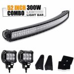 52″ Curved Led Light Bar TURBOSII DOT Approved 300W Spot Flood Combo Led Work Light Bar + 4″ Cube Driving Offroad Lamp For Jeep Dodge 4X4 GMC Polaris RZR Ford Pickup ATV Backup Bumper Roof Rack Grill