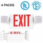 SPECTSUN Red Exit Sign&Emergency Light with Battery Backup – 4 Pack, Led Emergency Light Plug in/Exit Light Emergency Light Commercial/Illuminated Exit Sign/Emergency Led Light/White Emergency Light