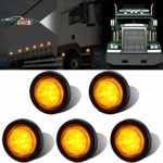 LIMICAR 5PCS Amber Side Marker LED Lights 2″ 4 LED Round Tail Lights Sealed Marker Amber Lens Light Pigtails for Trailer Truck Bus UTV