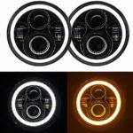 7” Round Cree LED Headlight with White DRL Halo Ring Angel Eyes+Amber Turn Signal Light For Jeep Wrangler JK TJ CJ DOT Approved
