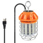 125W Led Temporary Work Light, 16250Lumen LED High Bay Light(900W Equiv) 5000K Outdoor Construction Lights with Stainless Steel Guard & Hook, LED Portable Hanging Lighting for Indoor Outdoor Jobsite
