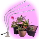 BriteLabs LED Grow Lights for Indoor Plants, Triple Head Plant Growing Lamps with 60 Full Spectrum Bulbs, Improvised Timer Function Allows Auto On Off, Adjustable Gooseneck Arms with Desk Clamp