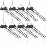 Sunco Lighting 8 Pack Industrial LED Shop Light, 4 FT, Linkable Integrated Fixture, 40W=260W, 5000K Daylight, 4000 LM, Surface + Suspension Mount, Pull Chain, Utility Light, Garage- Energy Star