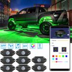 MINGER RGB LED Rock Lights, 8 Pods App Control Neon Lighting Kit, Waterproof Music Rock Lights, Car Underglow Rock Lights for JEEP Off Road Truck Car ATV SUV Motorcycle