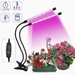 Led Grow Lights for Indoor Plants,Elaine Auto ON/Off Every Day Two-Way Timer 20W Dual Head Growing Light 3/6/12H Memory Timing,5 Dimmable Levels,Adjustable Goose Neck Plant Lamp