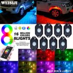 RGB LED Rock Lights -WEISIJI 8 Pod Lights with Phone App/Remote Control & Timing & Music Mode & Flashing & Automatic Control & Color Grad Multicolor Neon Lights Under Off Road Truck SUV ATV