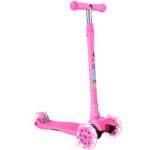 BELEEV Kick Scooter for Kids 3 Wheel Scooter for Toddlers Girls & Boys, 4 Adjustable Height, Lean to Steer with PU LED Light Up Wheels for Children from 3 to 14 Years Old (Pink-White Light)