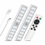 SZOKLED LED Closet Light Remote Control, Rechargeable 30-LED Under Cabinet Kitchen Lighting, Wireless Counter Lights Bar with Magnetic Strip, Dimmable Night Light Stick on Anywhere, 2-Pack, White