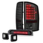 VIPMOTOZ Chrome Smoke LED Tail Light + Third Brake Stop Lamp + Full-LED License Plate Lamp Assembly Replacement Bundle For 2003-2006 Dodge RAM 1500 2500 3500 Pickup Truck