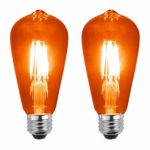 SleekLighting LED 4Watt Filament ST64 Orange Colored Light Bulbs Dimmable – UL Listed, E26 Base Lightbulb – Energy Saving – Lasts for 25000 Hours – Heavy Duty Glass – 2 Pack