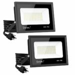 Onforu 2 Pack 60W LED Flood Light with Plug, 6,500lm Super Bright Work Light, 5000K Daylight White Security Lights, IP66 Waterproof Outdoor Landscape Floodlight for Yard, Garden, Playground, Party