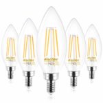 Ascher E12 Candelabra LED Light Bulbs 60 Watt Equivalent, 550 Lumens, Warm White 2700K, Decorative Candle Base, Filament Clear Glass, Non-Dimmable, Pack of 5