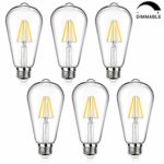 LED Edison Bulb Dimmable, 60W Incandescent Equivalent 800Lumens, Petronius 6W Vintage LED Filament Light Bulbs Daylight White 4000K, E26 Medium Base, ST64 Antique Style LED for Home Office, Pack of 6